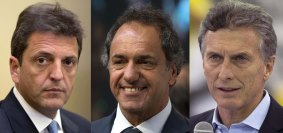 Argentinia's presidential candidates, Sergio Massa (left), Buenos Aires governor Daniel Scioli and Mauricio Macri.