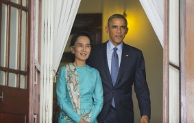Nobel laureates: Barack Obama and Aung San Suu Kyi.
