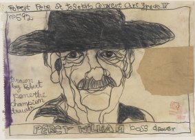 Robert MacPherson's work: <i>1000 Frog Poems: 1000 Boss Drovers</i> is individual works of childish drawings of a real drover. The authorship is attributed to a 10-year-old boy. 
