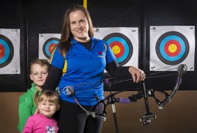 New Australian comound archery champion Louise Redman turned to the sport to overcome post-natal depression after birth of Ainslie and Kynan.