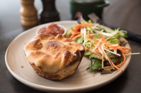 The pies at Olive at Loch are filled with chunks of beef cooked with vegetables and dark ale from the brewery next door.