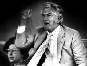 One amused, one not: Bob Hawke and Queen Elizabeth watching the action of the Queen Elizabeth II Bicentenary Stakes in Canberra in 1988.