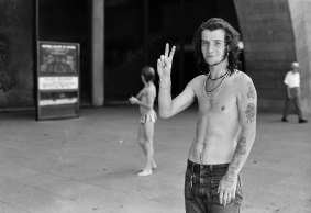 Optimist outside National Gallery of Victoria, 1974.