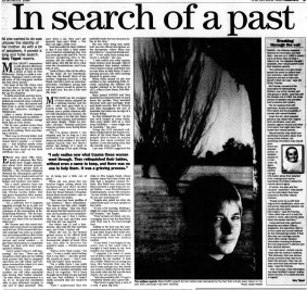 The profile of Myra Krafft's quest to find her biological mother from The Sunday Age, August 18, 1996.