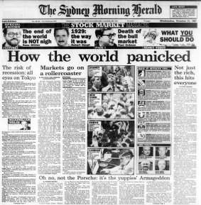 Front page of the Sydney Morning Herald - 21st October 1987