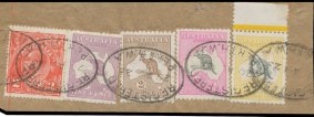 This set of four used Kangaroo stamps, plus a George V 2d, is expected to fetch about $650.