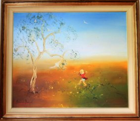 An original large Australian oil depicting a girl playing in the Australian bush, signed David Boyd. Estimate: $20,000 to $30,000.
