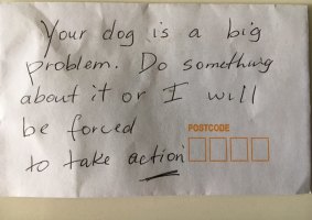 An anonymous Erskineville resident scrawled this third – and apparently final – warning  before taping it tightly to their neighbour's mailbox.