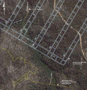 Flat Rock swamp at the head of Waratah Rivulet superimposed with layout of the Metropolitan Colliery longwall extractions.