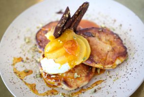 More dessert than breakfast: Ricotta and buttermilk hotcakes at Illi Hill cafe.