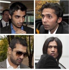 Central figures: Former Pakistan cricket captain Salman Butt (top left), teammates Mohammad Asif (top right) and Mohammad Amir (bottom right) and agent Mazhar Majeed arriving for their sentencing at Southwark Crown court in London November 3, 2011. They were were jailed for their roles in a spot-fixing scandal which the judge said had damaged the integrity of the game in the eyes of the world. 