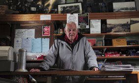 Val Jeffery at the Tharwa General Store, which he ran for many years before his political career and where he returned after.