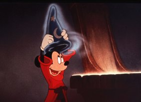 Mickey Mouse portrays The Scorcerer's Apprentice in a scene from Disney's animated film Fantasia.