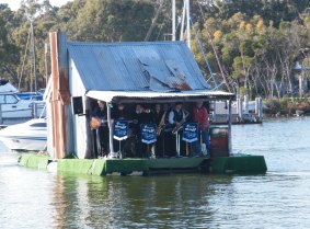 The famous Paynesville tin shed/boat, which acts as a floating stage at the Paynesville Music Festival.