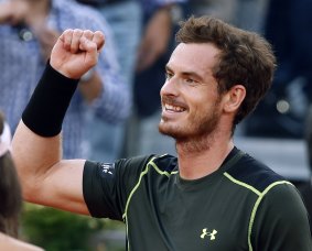 Andy Murray celebrates after defeating Nadal in the singles final match at the Madrid Masters.