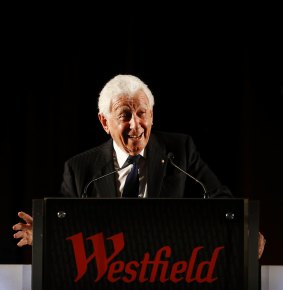 Westfield Corporation chairman Frank Lowy addresses the company's annual meeting.