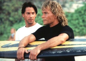 Keanu Reeves, left, and Patrick Swayze in a scene from the 1991 film Point Break.