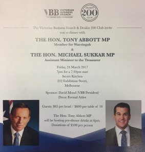 The flyer for the fundraiser featuring the former prime minister.