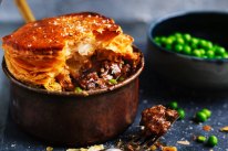 Neil Perry's beef chuck pie with peas. Yes please!