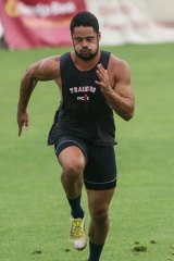 Working out for his NFL dream: Jarryd Hayne at Coogee last Friday.