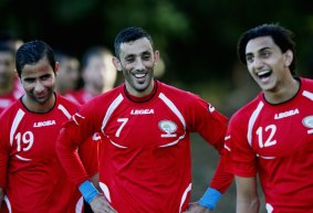 the Palestine team trains at Silverwater ahead of their opening Asian Cup game against Japan. star player Ashraf Nu'man  wears number 7. 