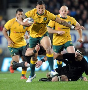 Carrying the ball this year for the Wallabies against New Zealand as a rugby union international.
