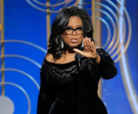 Oprah Winfrey accepting the Cecil B. DeMille Award at the 75th Annual Golden Globe Awards.