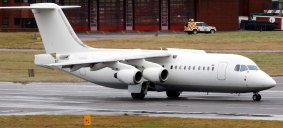 A file photo taken at Birmingham Airport in central England of a BAE 146 aircraft similar to the one which has crashed in Colombia on Tuesday.