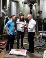 Solar-powered beer: Solar energy specialist Jake Steele, Young Henrys co-owner Oscar McMahon and Tom Nockolds from Pingala have the answer to "renewable" beer.