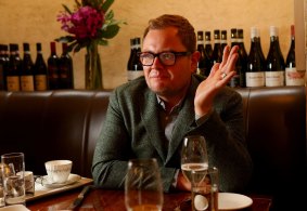 English comedian and talk show host Alan Carr having lunch at Il Solito Posto in Melbourne.