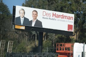 Des Hardman had billboards on the Pacific Motorway prior to being dumped as Labor candidate in 2013.