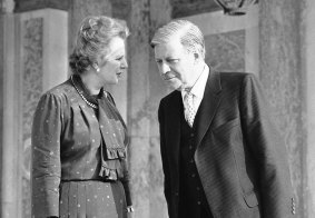 Schmidt with Britain's Prime Minister Margaret Thatcher in 1982.
