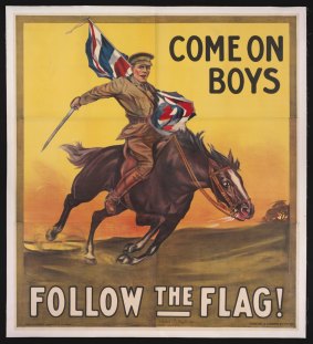 A World War I recruitment poster: Come on boys. Follow the Flag! 