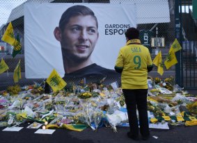 A Nantes soccer team supporter at a memorial for Emiliano Sala. Sala had just been signed by Premier League club Cardiff when he died in a plane crash in January.