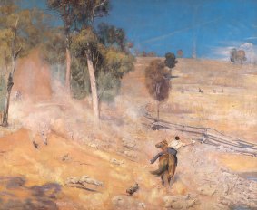 'A break away!' is one of Tom Roberts' iconic works, of runaway sheep.