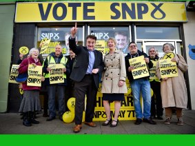 SNP general election candidate for Edinburgh East Tommy Sheppard and Scotland's Health Secretary Shona Robertson during campaigning on April 2, in Portobello, Scotland. 