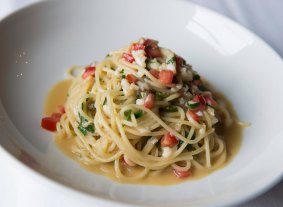 Spaghettini with spanner crab, chilli, tomato and capers at Centonove.