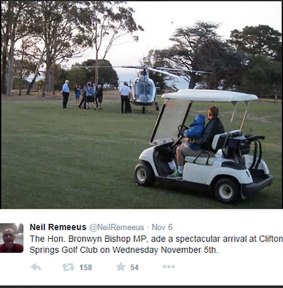 Spectacular entrance: Bronwyn Bishop arrives at Clifton Springs Gold Club in November.