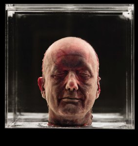 Marc Quinn, Self 2011, blood (artist's), liquid silicone, stainless steel, glass, acrylic, refrigeration equipment, 208.2 x 62.8 x 62.8 cm, Collection of the artist, Image courtesy Marc Quinn Studio.