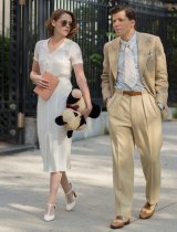 Jesse Eisenberg, with Kristen Stewart, stands in for Woody Allen, complete with stutter,  in the writer-director's latest. 