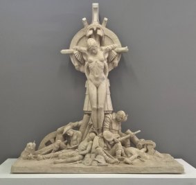 A reconstruction of Rayner Hoff's maquette for  <i>The Crucifixion of Civilisation</i>.