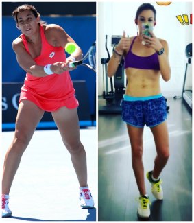 Marion Bartoli at the 2013 Australian Open (L) and her today.