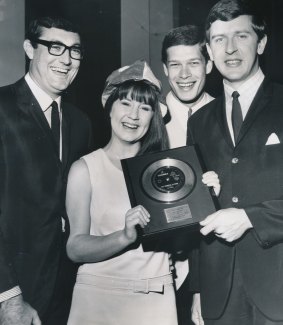 The Seekers are presented with the EMI Gold record Award for The Carnival is Over in 1966.