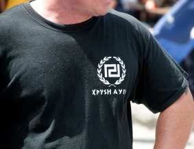 A Reclaim Australia protester wore a neo_Nazi Golden Dawn party T-shirt to the rally.