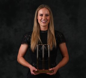 Ellyse Perry with the Belinda Clark Medal she was awarded on January 27.