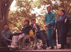 Joan Hume at an anti-legalised euthanasia protest in Sydney, 1996. 