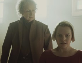 Premiere cameo: Margaret Atwood, author of <i>The Handmaid's Tale</i> and Elisabeth Moss in the television adaptation.
