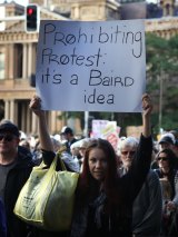 A protestor at the anti-Mike Baird rally in Sydney.