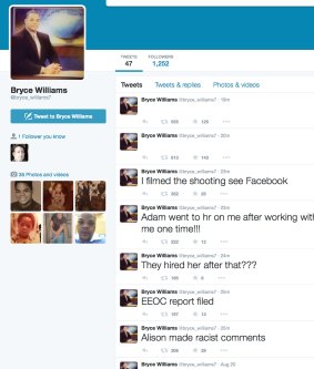 This screen shot shows the Twitter page of Bryce Williams, whose real name is Vester Lee Flanagan.