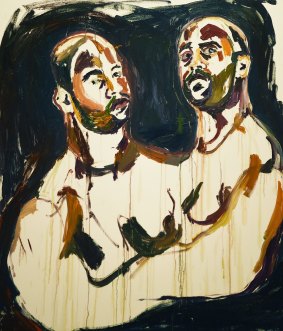 Myuran Sukumaran's untitled self-portrait (<i>Double Self-Portrait, Embracing</i>), part of <i>Another Day In Paradise</i>,  an exhibition of Myuran's art at the Campbelltown Arts Centre.